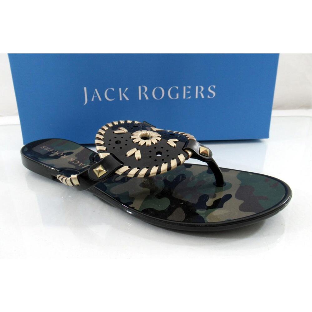 Jack Rogers Georgica Jelly Flip Flop Thong Sandals Camo / Black / Gold Size 7